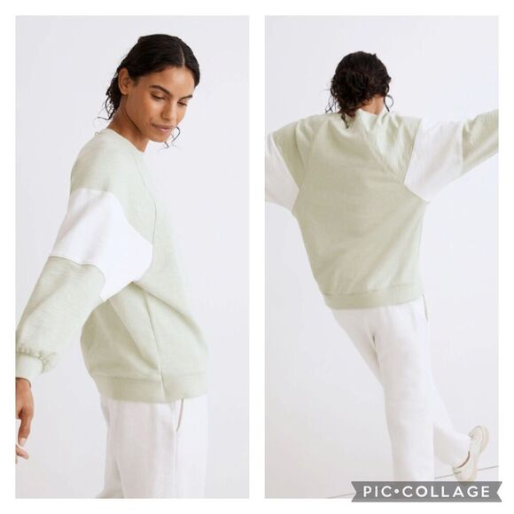 Madewell Tops - Madewell Oversized Raglan Sweatshirt Colorblock Sunfaded Mint Size Small